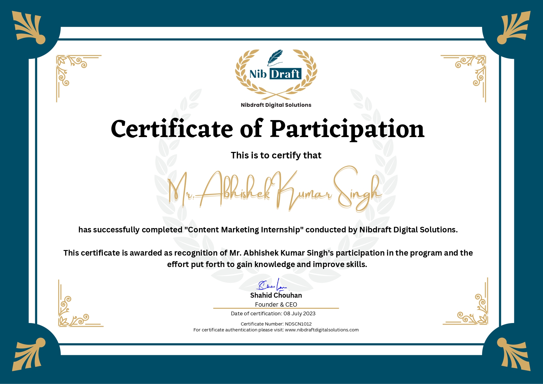 NDSCN1012: Mr. Abhishek Kumar Singh